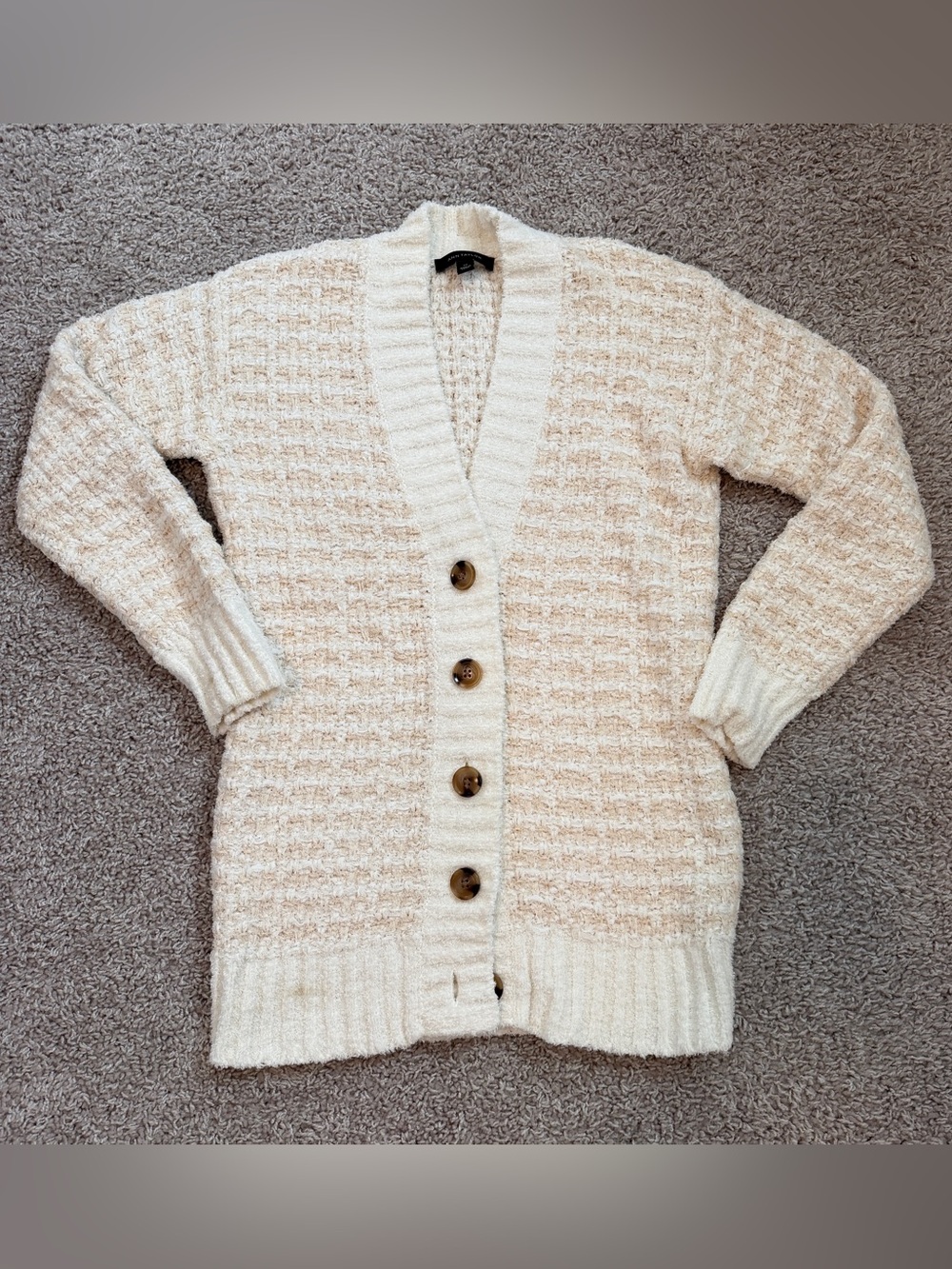 Ann Taylor Cream Textured Button-Up Women’s Cardigan